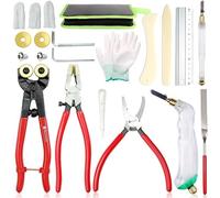 Kit profesional de herramientas para trabajar con vidrio decorativo, que incluye una pinza robusta para romper vidrio y un cortador de precisión. El conjunto de herramientas incluye un cortador de vid