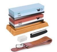 Kit profesional para afilar cuchillos: piedras de grano 400/1000 y 3000/8000, con base de bambú