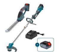 Kit promocional para el cuidado del jardín KS SHT-BCT-SET Könner & Söhnen - tijeras de jardín para césped y setos, desbrozadora, cargador para trabajo en el jardín y batería de 20V 4A/h de regalo