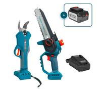 Kit promocional para la poda KS MCS-CSP-SET Könner & Söhnen - Tijera de podar a batería KS CPS20V-32 + Mini sierra inalámbrica KS MCS20V-8 + KS C45A Cargador + Batería KS 20V4-1 de regalo