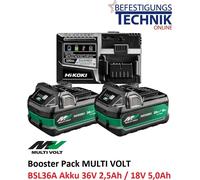 Kit que incluye: 2 baterías de 36V 2,5Ah MultiVolt BSL36A18X y un cargador rápido de 14,4V-18V HIKOKI UC18YSL3WHZ