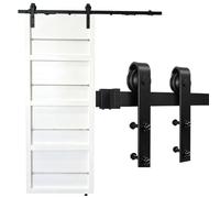 Kit rieles para puerta granero alta resistencia, rieles guía acero carbono | Rodillos negros mate para puertas corredizas de madera, cierre suave y silencioso de polea(220cm)