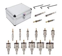 Kit sierra TCT CENYB (12 piezas, 13-54mm) para metales duros: 2 brocas de titanio, 1 piloto escalonado y 2 llaves hexagonales. Ideal para acero inoxidable, hierro, aluminio, aleaciones y otros metales