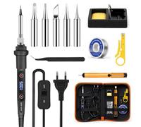 Kit Soldador de Estaño 80W,Soldador Eléctrico con Temperatura Regulable 180-520°C,Estación de Soldadura Electrónica,5 Puntas,Bomba Desoldadora,50g Estaño,Pinza Pelacables,Herramientas DIY y Reparación
