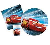 Kit Vajilla de Fiesta Disney Cars Victory is Mine para 8 personas (36 pcs: 8 platos Ø23cm, 8 vasos 200ml, 20 servilletas 33x33cm) de papel FSC compostable eco-friendly
