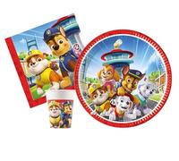 Kit Vajilla de Fiesta Paw Patrol Patrulla Canina Rescue Heroes para 8 personas (36 pcs: 8 platos Ø23cm, 8 vasos 200ml, 20 servilletas 33x33cm) de papel FSC compostable eco-friendly