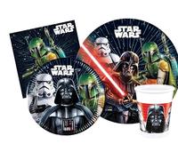 Kit Vajilla de Fiesta Star Wars Galaxy para 24 personas (112 pcs: 24 platos Ø23cm, 24 platos Ø20cm, 24 vasos 200ml, 40 servilletas 33x33cm)