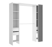Kit Vestidor con 4 Cajones y Cortina Suit Blanco - Armario Modular 205x180x50 cm Armario para dormitorio - Fabricado en España - Melamina Alta calidad - Somnia Descanso