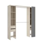 Kit Vestidor con 4 Cajones y Cortina Suit Natural 205x180x50 cm - Armario Modular Armario para dormitorio - Fabricado en España - Melamina Alta calidad - Somnia Descanso