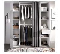 Kit Muebles Armario vestidor SUIT con espejo, cajón y cortina Blanco 205x176x50 cm