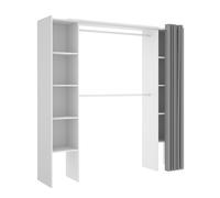 Kit Vestidor con Cortina Suit Blanco - Armario Compacto 205x180x50 cm Armario para dormitorio - Fabricado en España - Melamina Alta calidad - Somnia Descanso