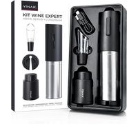 KIT Wine Expert: Set para expertos en vino. Incluye: sacacorchos eléctrico recargable de acero inoxidable, tapón de vacío para vino, dispensador de vino y cortador de film