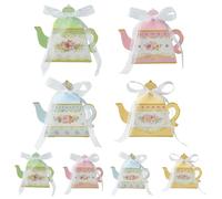 KitBeads 24 tetera floral de 4 colores con cinta en forma de tetera de papel para caramelos para té, jardín, boda, fiesta de cumpleaños, picnic, 8,5 x 8,5 x 10,5 cm