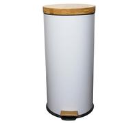 Kitchen Move Cubo de Basura de Cocina con Pedal Forest, de Madera, 30 L, Natural, Blanco, de Acero Inoxidable, Tapa de bambú con Cubo