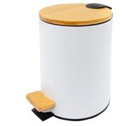 KITCHEN MOVE - Papelera de baño con Pedal de 5 L, Acero y Madera, Color Blanco Mate