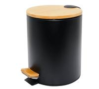 KITCHEN MOVE - Papelera de baño con pedal de 5 L, acero y madera, color negro mate