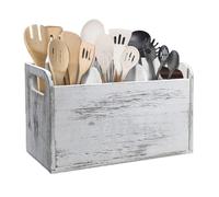 Kitchen Organizer, Wooden Large Capacity Utensil Holder, Farmhouse Kitchenware Case, Vintage Storage Tool with Handles, Durable for Whisks, Spoons and Skimmers, 27 x 10,5 x 15,5 cm