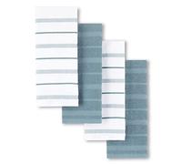 KitchenAid Albany - Juego de Toallas de Cocina, 16 x 26 Pulgadas, Azul Niebla/Blanco, 4 Piezas
