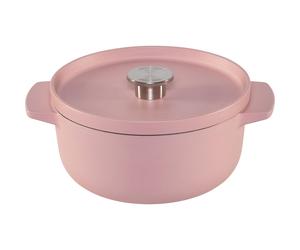 KitchenAid Asador Redondo de Hierro Fundido con Tapa 22 cm, Rosa