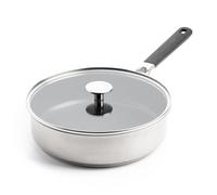 KitchenAid Classic Stainless Steel Sartén Baja de Acero Inoxidable, Cerámica Saludable, Sin PFAS,Antiadherente,26 cm/3,6l,con Tapa de Cristal,Clad,Inducción,Mango Stay-Cool,Horno hasta 160°C,Plateada
