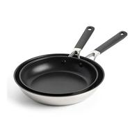 KitchenAid Classic Stainless Steel Set de 2 Sartenes de Acero Inoxidable con Cerámica Antiadherente Sin PFAS, 24 cm y 28 cm, Clad, Inducción, Mango Stay-Cool, Apto para Horno hasta 160°C, Plata