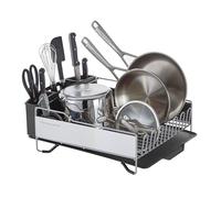 KitchenAid Escurridor de Platos de Gran Capacidad Resistente a la corrosión con Tabla de Drenaje en ángulo y Organizador extraíble para Cubiertos, Color Gris Claro