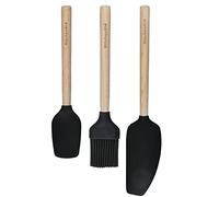 KitchenAid Juego de 3 piezas de bambú para hornear con espátula de cuchara, cepillo de repostería y mezclador, color negro
