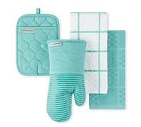 KITCHENAID, Juego de manopla de Horno Acolchada de Tela de Rizo de algodón, Soporte para ollas y Toallas de Cocina, Resistentes al Calor, Agarre de Silicona, 4 Unidades, 40,5 x 66 cm, 18 x 33 cm y 18