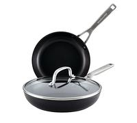 KitchenAid Juego de sartenes antiadherentes de inducción anodizadas duras, 3 piezas, negro mate