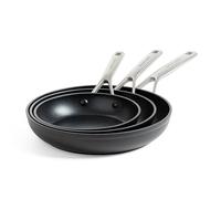 KitchenAid Juego de sartenes de cerámica anodizada dura forjada sin PFAS, antiadherente, 20 cm, 24 cm y 28 cm, apta para inducción, apta para horno hasta 220 °C, color negro