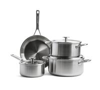 KitchenAid MultiPly 3PLY Batería de Cocina de 7 Piezas de Acero Inoxidable Sin PFAS, Incl Sartén, Cacerola, Cazo, Triple Capa, Multiclad, Inducción, Apta para Horno hasta 220°C, Lavavajillas, Plateada