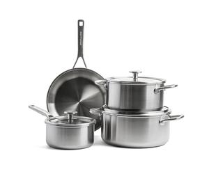 KitchenAid MultiPly 3PLY Batería de Cocina de 7 Piezas de Acero Inoxidable Sin PFAS, Incl Sartén, Cacerola, Cazo, Triple Capa, Multiclad, Inducción, Apta para Horno hasta 220°C, Lavavajillas, Plateada