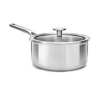KitchenAid MultiPly 3PLY Cazo de Acero Inoxidable Sin PFAS con Tapa de Cristal, 18 cm/2,13 L Triple Capa, Multiclad, Inducción, Apto para Horno hasta 220°C, Lavavajillas, Plateado