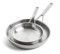 KitchenAid MultiPly 3PLY Set de 2 Sartenes de Acero Inoxidable sin PFAS, 24 cm y 28 cm, Triply, Multicapa, Inducción, Aptas para Horno hasta 220°C, Aptas para Lavavajillas, Plateadas