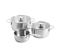 KitchenAid Stainless Steel Batería de Cocina Antiadherente de Acero Inoxidable con Tapa, Apto para Todo Tipo de Cocinas, Inducción, Horno y Lavavajillas, 20/24 cm + Cazo 16 cm/1,5L, 5 piezas
