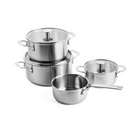 KitchenAid Stainless Steel Batería de Cocina Antiadherente de Acero Inoxidable con Tapa, Apto para Todo Tipo de Cocinas, Inducción, Horno y Lavavajillas, 16/20/24 cm + Cazo 16 cm/1,5L, 7 piezas