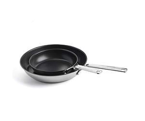 KitchenAid Stainless Steel Juego de Sartenes Cerámicas Antiadherentes de Acero Inoxidable sin PFAS de 20 y 28 cm, aptas para inducción, horno y lavavajillas, Plateadas