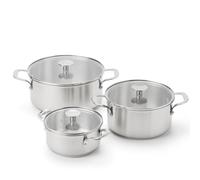 KitchenAid Stainless Steel Sheet - Juego de 3 utensilios de cocina de acero inoxidable (16 cm, 20 cm, 24 cm, apta para inducción, horno y lavavajillas), color plateado