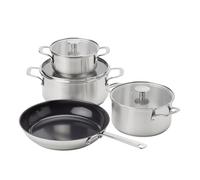 KitchenAid Stainless Steel Sheet - Juego de 4 utensilios de cocina de acero inoxidable (16/20/24 cm y sartén de 28 cm, apta para inducción, horno, lavavajillas, plateado)