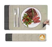 KitchenBoss Manteles Individuales Lavables: Juego de 6 manteles Individuales y Posavasos, Resistentes al Calor, Antideslizantes, de Doble Cara (43 x 30 cm) (Beige + Negro)