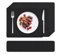 KitchenBoss Manteles Individuales Lavables :Juego de 8 Salvamanteles Individuales y Posavasos Mantel Individual de Doble Cara, Resistentes al Calor Antideslizante 43X30cm,Negro