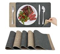 KitchenBoss Manteles Individuales Lavables: Mantel Individual Plastico de Doble Cara，Juego de 6 Salvamanteles y Posavasos Individuales PVC，Resistentes al Calor Antideslizante，Gris Albaricoque 43x30cm