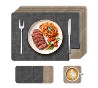 KitchenBoss Manteles Individuales Lavables y Posavasos, Juego de 4 Salvamanteles Individuales, Resistentes a Las Manchas y Antideslizantes para Cocina y Comedor, 43 x 30 cm (Gris/Beige)