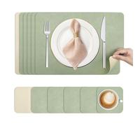 KitchenBoss Manteles Individuales Lavables y Posavasos: Juego de 6 Salvamanteles Individuales, Mantel Individual de Doble Cara, Resistentes al Calor Antideslizante，Beige y Verde，43x30cm