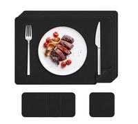 KitchenBoss Manteles Individuales Lavables y Posavasos: Salvamanteles Individuales Juego de 4, Mantel Individual de Doble Cara, Resistentes al Calor Antideslizante 43X30cm