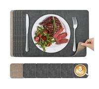 KitchenBoss Manteles Individuales Lavables y Posavasos: Salvamanteles Individuales Juego de 6, Mantel Individual de Doble Cara, Resistentes al Calor Antideslizante，Gris Albaricoque 43x30cm