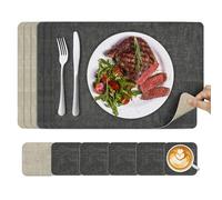 KitchenBoss Manteles Individuales Lavables y Posavasos, Salvamanteles Individuales Mantel de Doble Cara para Cocinas, Comedores y Oficinas (Gris Beige,6 Set) 43x30cm