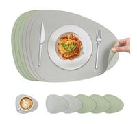 KitchenBoss Manteles Individuales Salvamanteles, Mantel Individual y Posavasos para Cocinas, Mesas de Comedor y Oficinas, Verde + Gris, 40x30cm, 6 Set