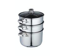 KitchenCraft 3 Olla de Cocción al Vapor, Vaporera para Alimentos de 3 Niveles, Apta para Inducción, Acero Inoxidable, en Caja de Regalo, 22cm (9''), Plateado