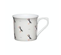 Kitchencraft de Fine Puffin estriado Printed mugs de pájaros, 300 ml (Juego de 4), porcelana, beige, 11,5 x 8,5 x 8 cm